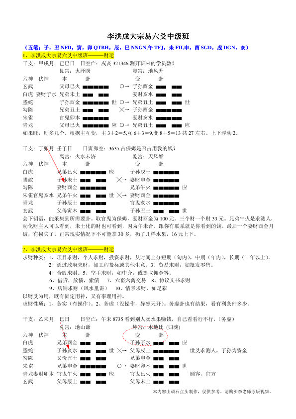 大宗易六爻中级班（顽石版）李洪成